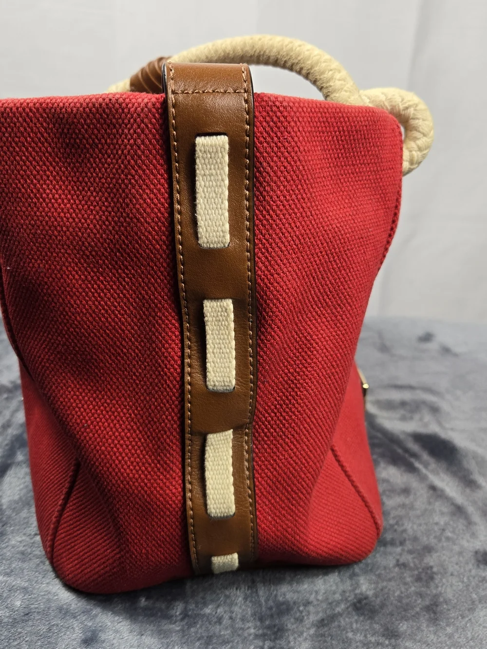 Michael Kors Red Canvas Tote with Rope Handles and Gold Hardware